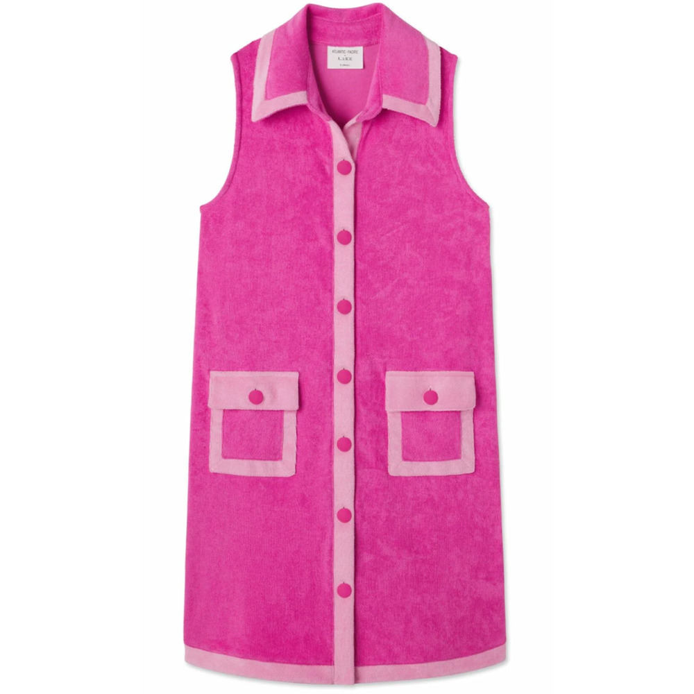LAKE x Atlantic Pacific Darcy Terry Button Down Dress Pink Lychee Tuckernuck L - Picture 2 of 8